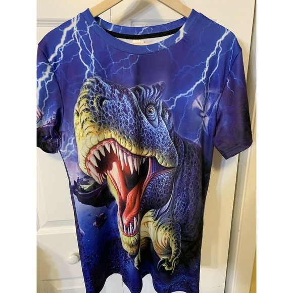 T REX Men’s Sz Large Allover Print T-Shirt Blue - Picture 4 of 8